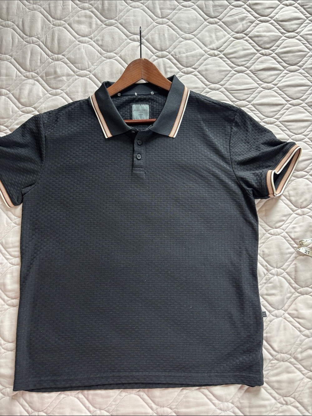 Men's Black Polo with Contrasting Tan & White Collar Trim
